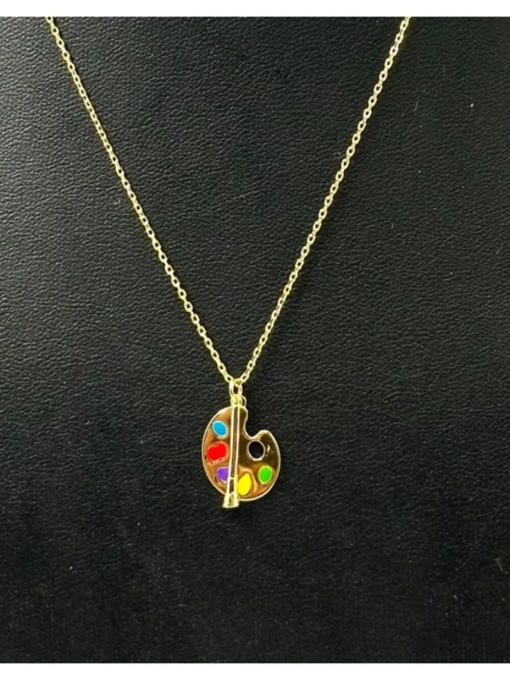 Sterling Silver Paint Palette Brush Pendant Necklace Gold Finish Chain Link